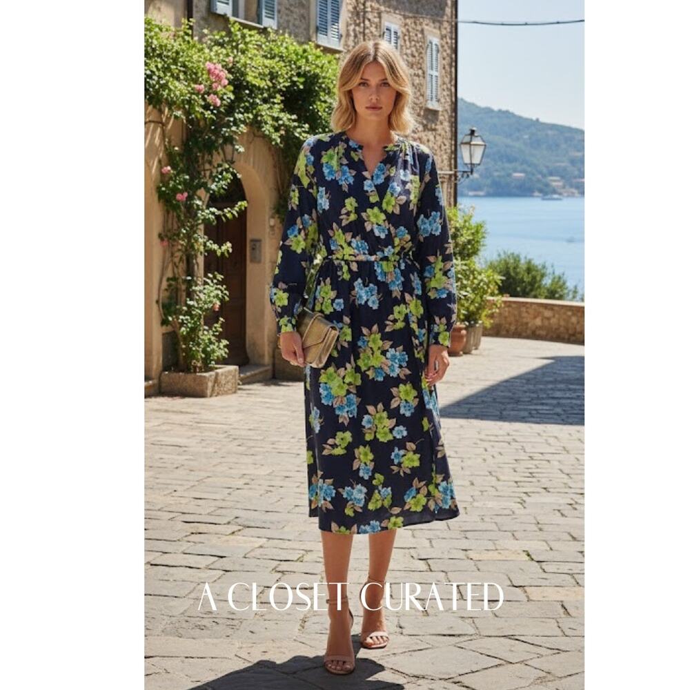 Essentiel Antwerp Elodie Floral Wrap Dress 2 Blue NWT